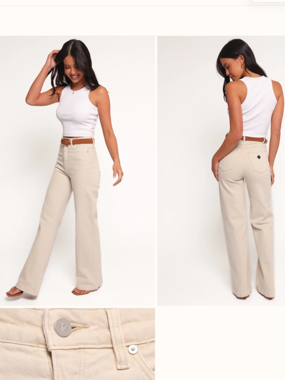 Abrand Wide Leg Pants in Light Beige